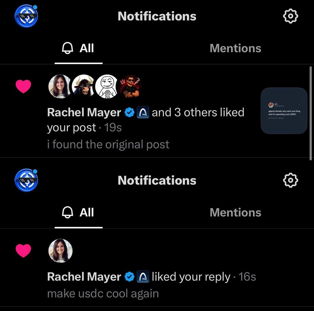 X notifications showing Rachel Mayer liking two $COOL posts